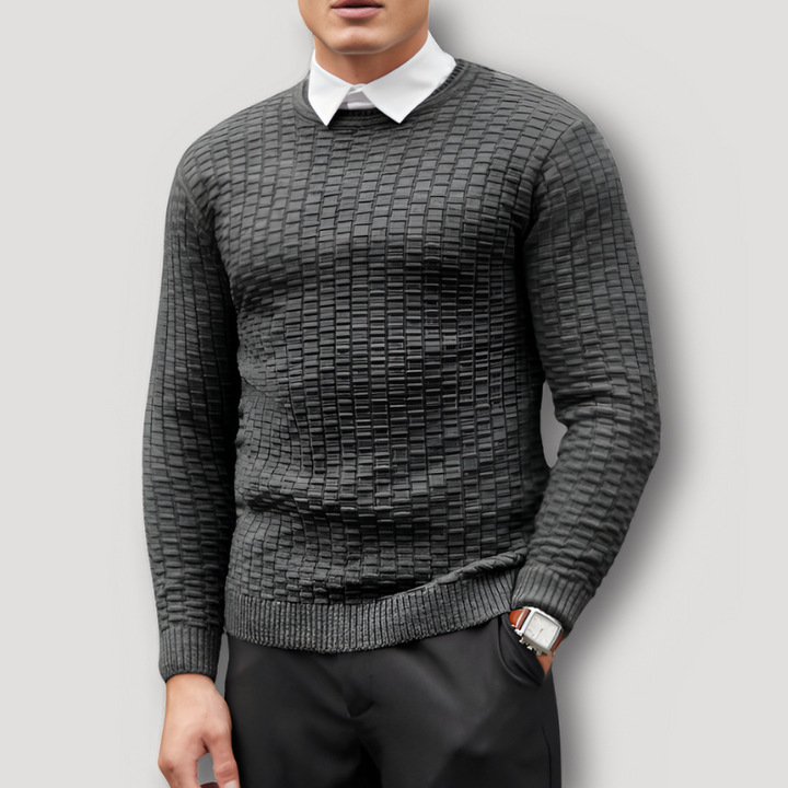 Plaid Jacquard Pullover Waffle Knit Sweatshirts for Men