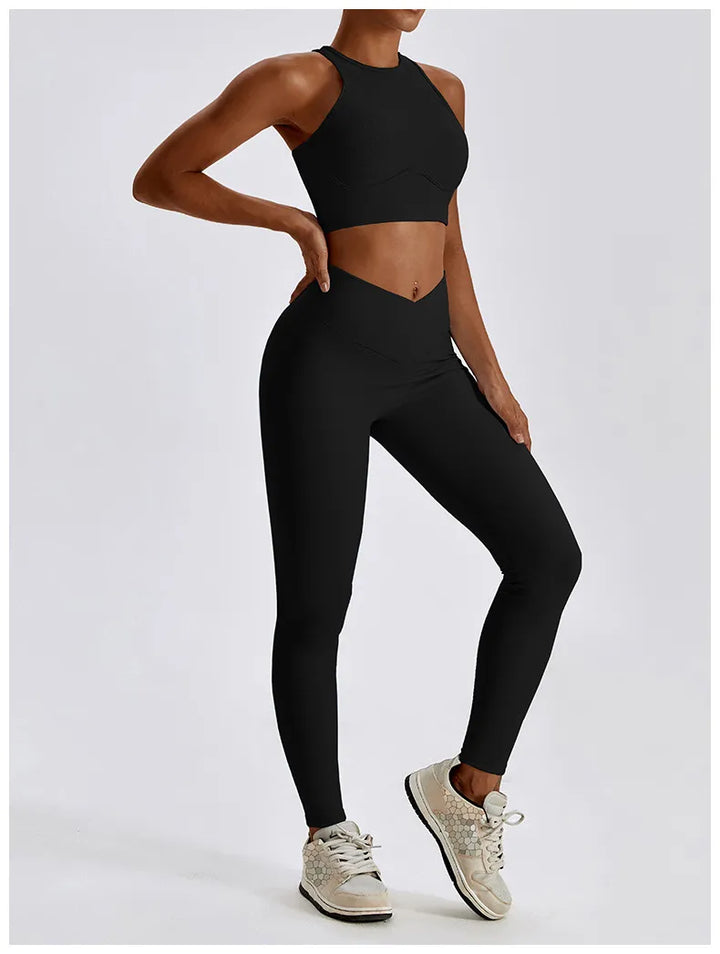 Toni - Black Seamless Sportswear V-Front Legging and High Neck Crop Top