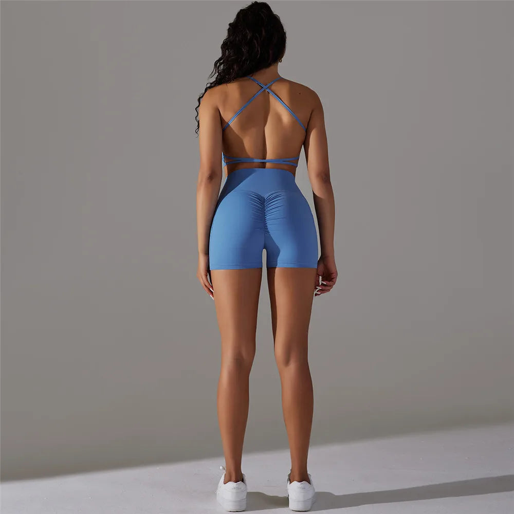 Teresa - Pocket High V Waist Scrunch Butt Shorts - with matching crop - assorted colours