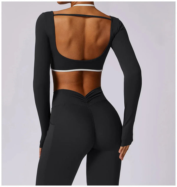 Mickie - 2 pce High Waist Leggings & Long Sleeve Crop Top