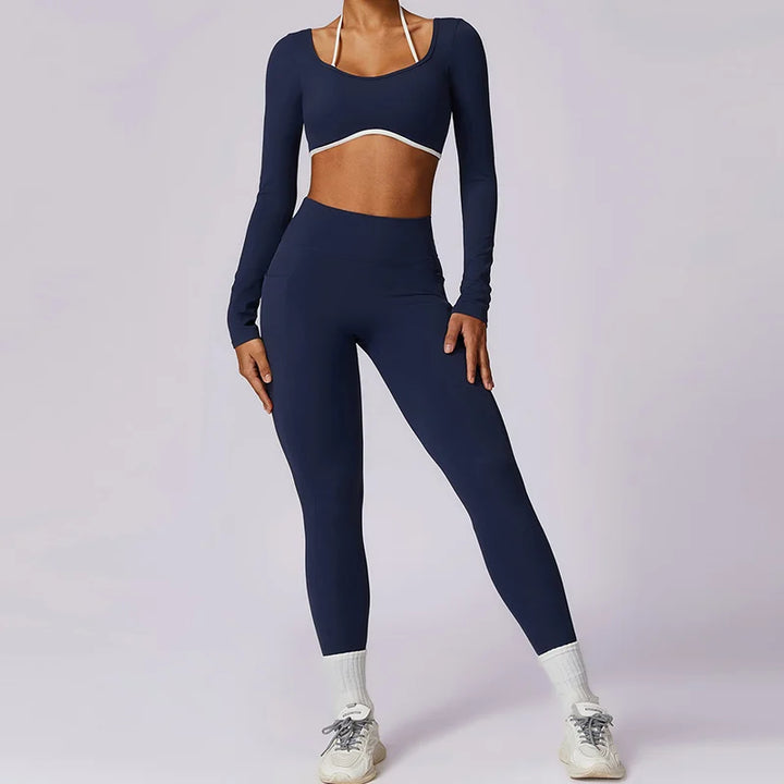 Mickie - 2 pce High Waist Leggings & Long Sleeve Crop Top