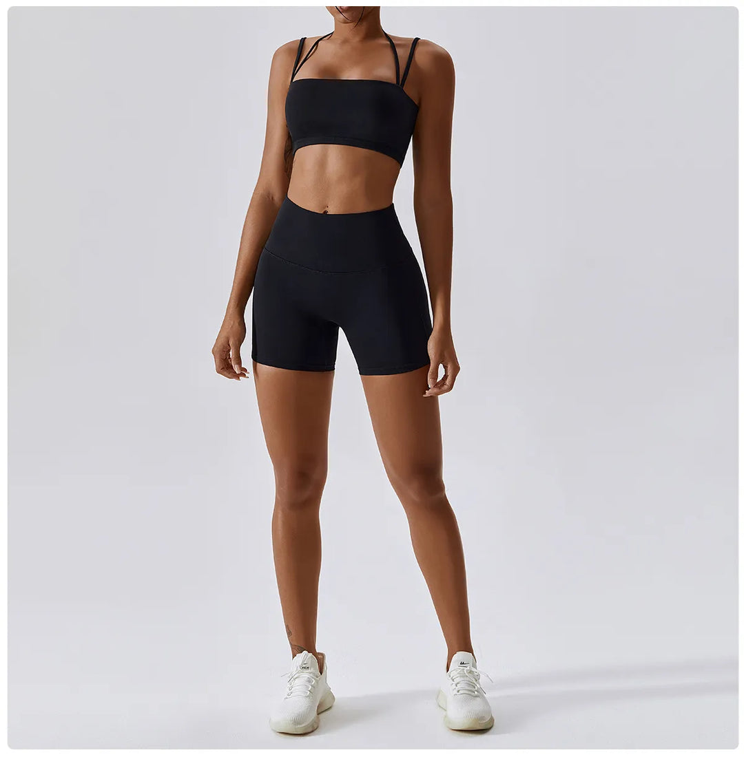 Kylie -  Black Seamless High Waist Leggings/CropTop  Set