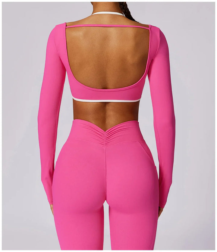 Mickie - 2 pce High Waist Leggings & Long Sleeve Crop Top