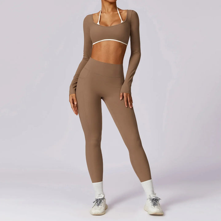 Mickie - 2 pce High Waist Leggings & Long Sleeve Crop Top