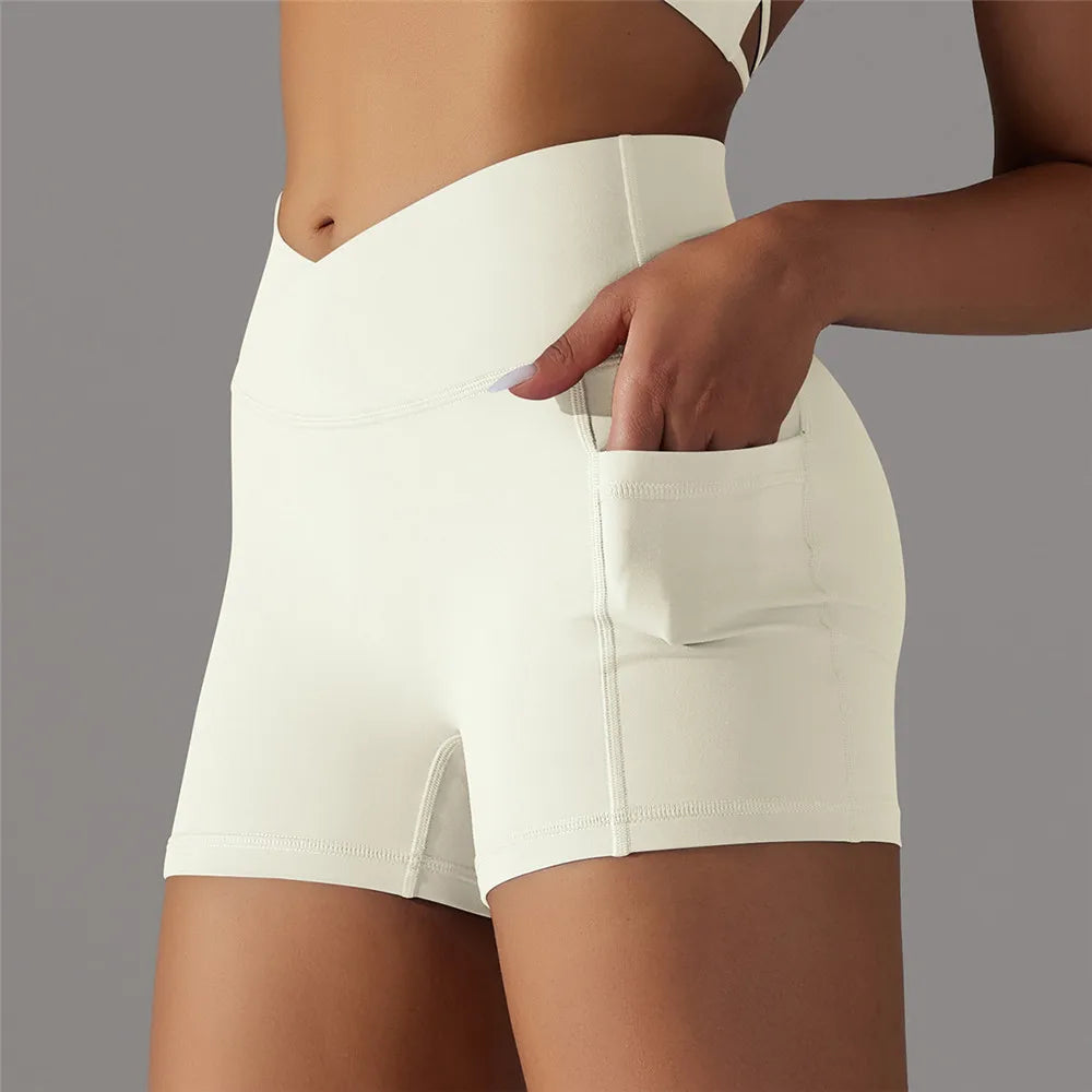 Teresa - Pocket High V Waist Scrunch Butt Shorts - with matching crop - assorted colours