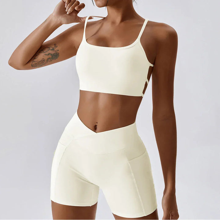 Teresa -  Strappy crop - with matching v front shorts - 4 colours available