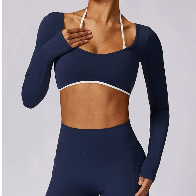 Mickie - 2 pce High Waist Leggings & Long Sleeve Crop Top