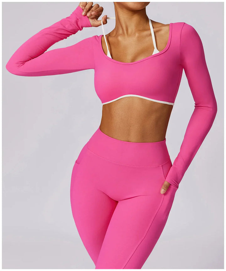 Mickie - 2 pce High Waist Leggings & Long Sleeve Crop Top