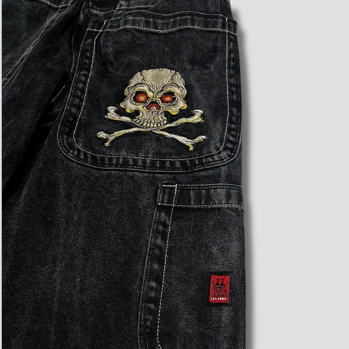 Poisonous Symbol Embroidery Baggy Jeans