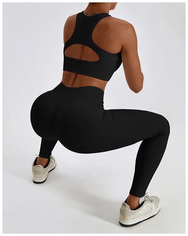 Toni - Black Seamless Sportswear V-Front Legging and High Neck Crop Top