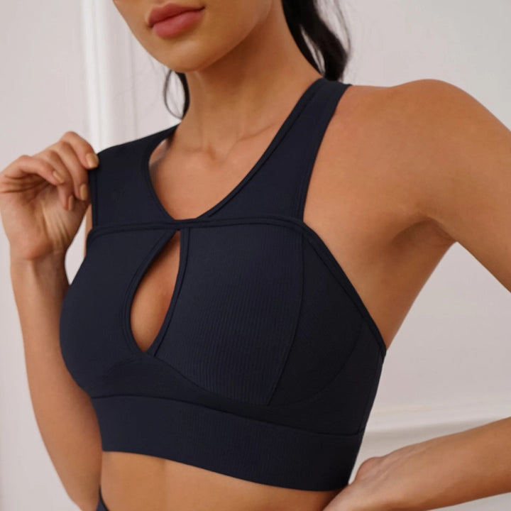 Mia - Dark Navy Blue Ribbed Shock Proof Sports Crop Top