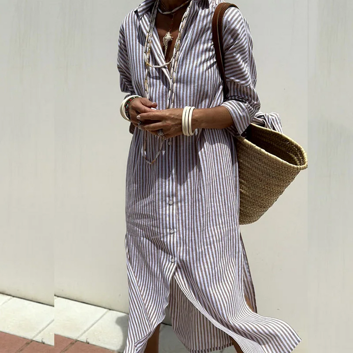 PERLIE | ELEGANT STRIPED SHIRT DRESS