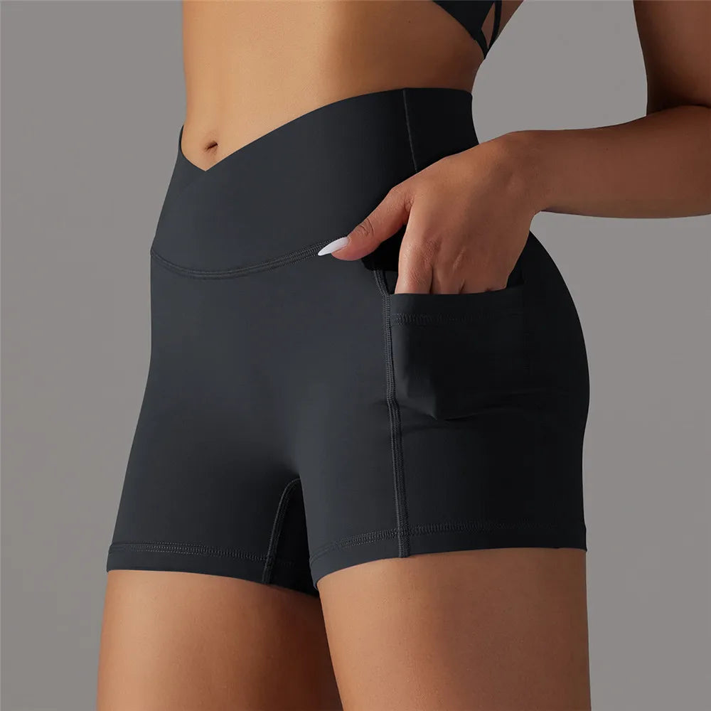 Teresa - Pocket High V Waist Scrunch Butt Shorts - with matching crop - assorted colours