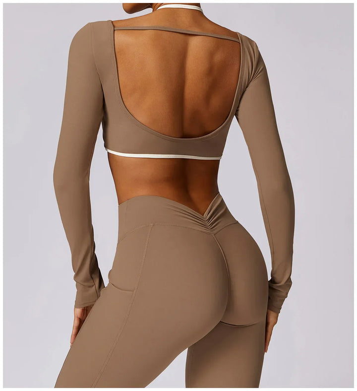 Mickie - 2 pce High Waist Leggings & Long Sleeve Crop Top