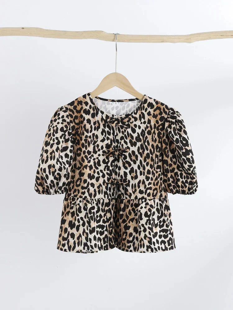 Leopard Print Puff Sleeve Top | Chloe