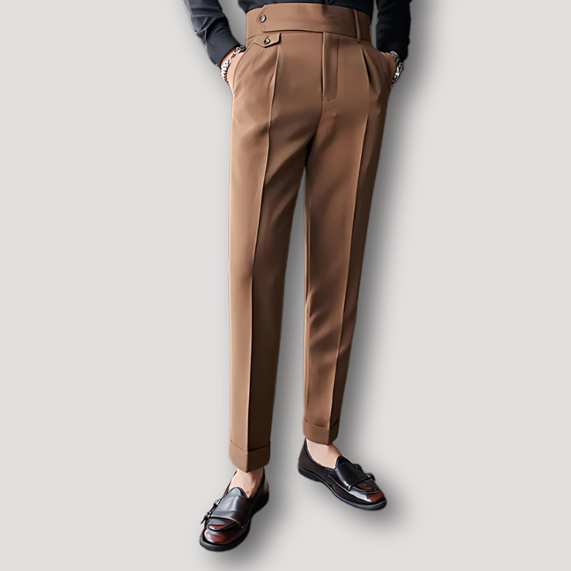 Casual Pleated Slim Fit High Waist Pants Man