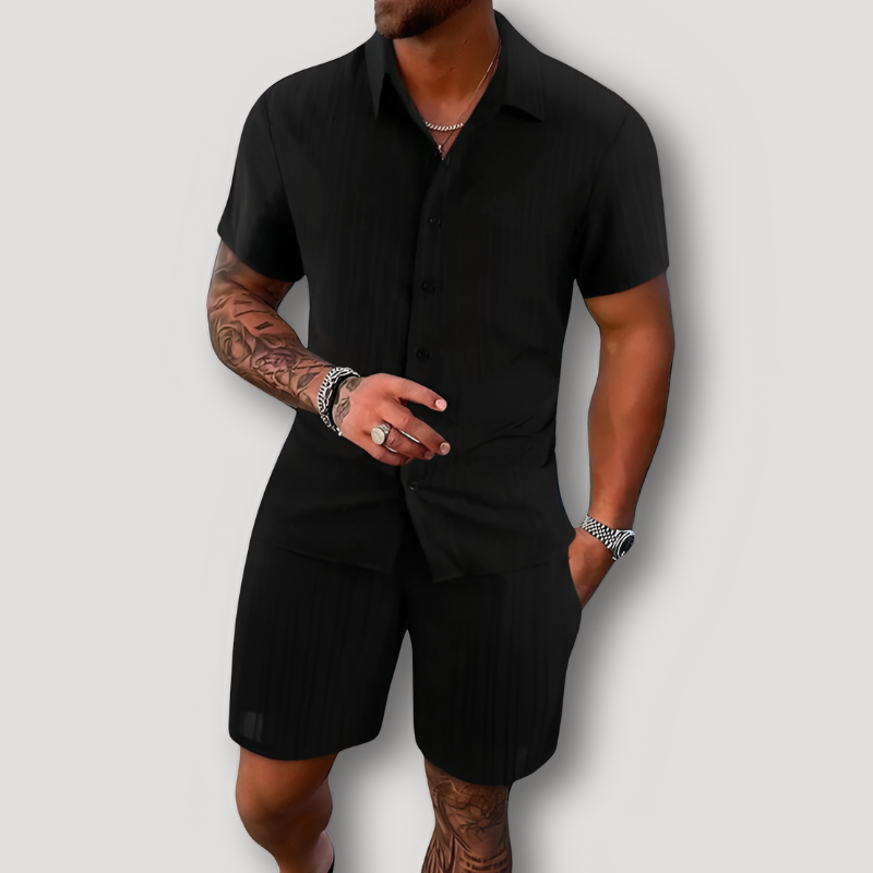 Short Sleeve Polo Drawstring Short Summer 2 Piece Sets