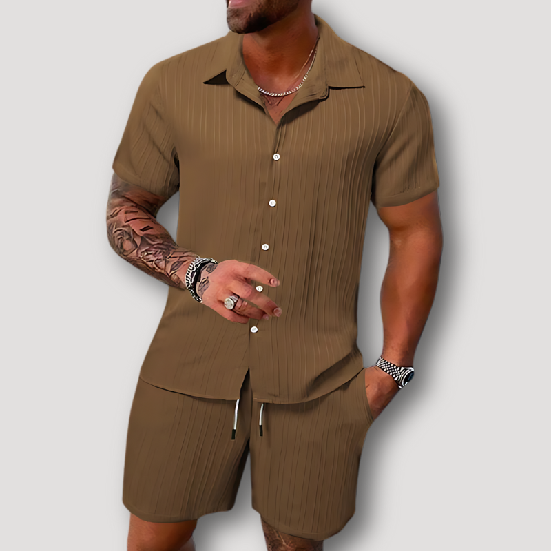 Short Sleeve Polo Drawstring Short Summer 2 Piece Sets