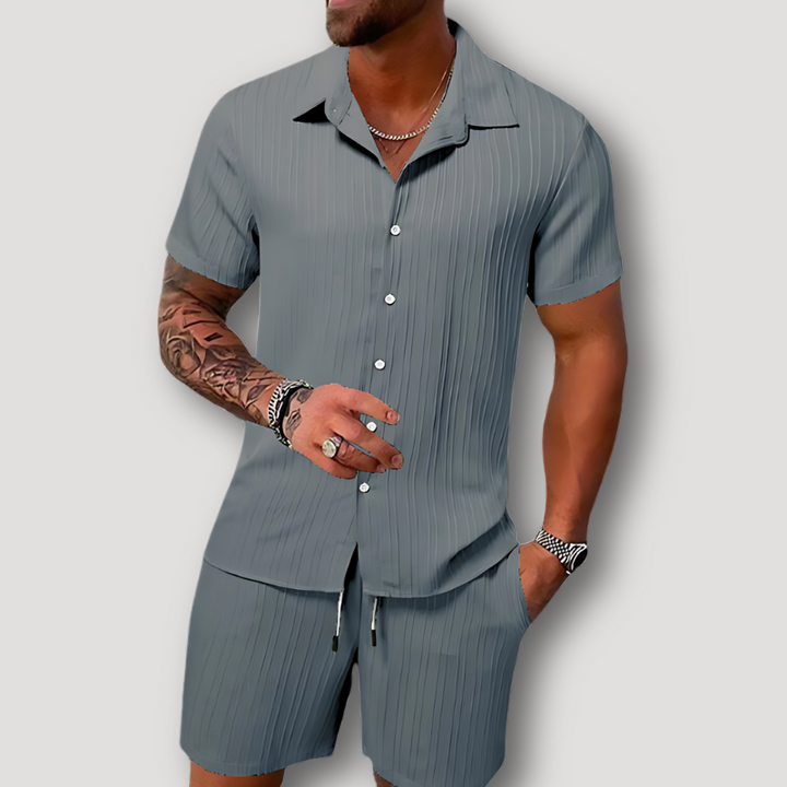 Short Sleeve Polo Drawstring Short Summer 2 Piece Sets