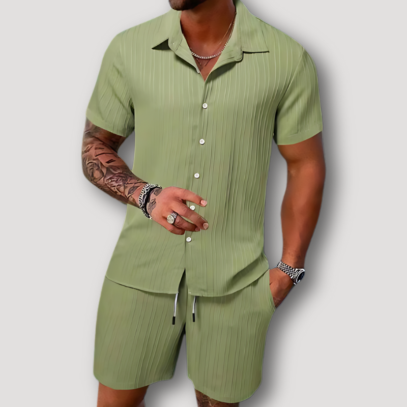 Short Sleeve Polo Drawstring Short Summer 2 Piece Sets