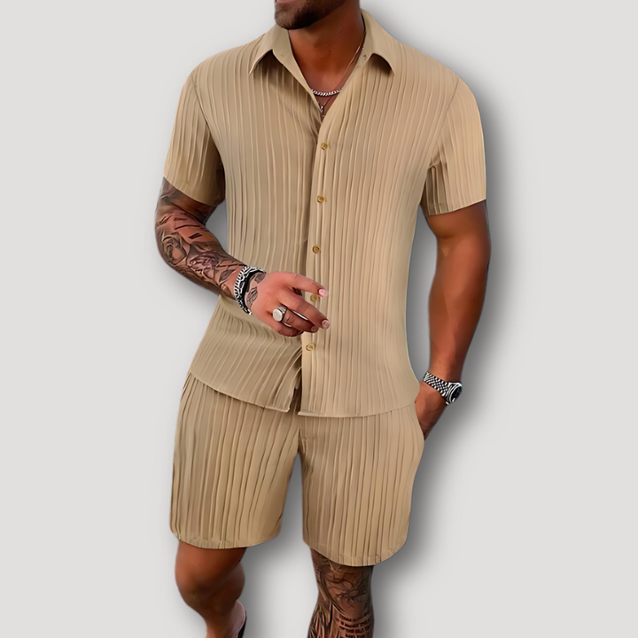 Short Sleeve Polo Drawstring Short Summer 2 Piece Sets