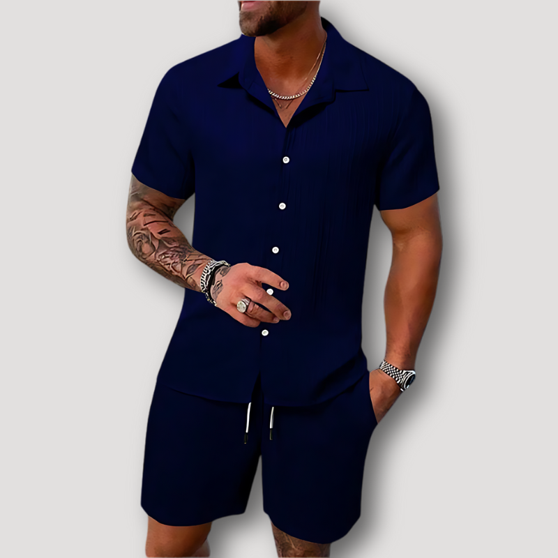 Short Sleeve Polo Drawstring Short Summer 2 Piece Sets