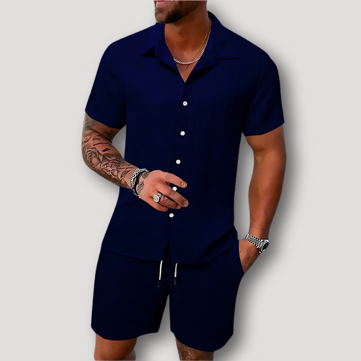 Short Sleeve Polo Drawstring Short Summer 2 Piece Sets