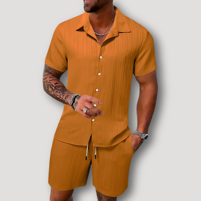 Short Sleeve Polo Drawstring Short Summer 2 Piece Sets