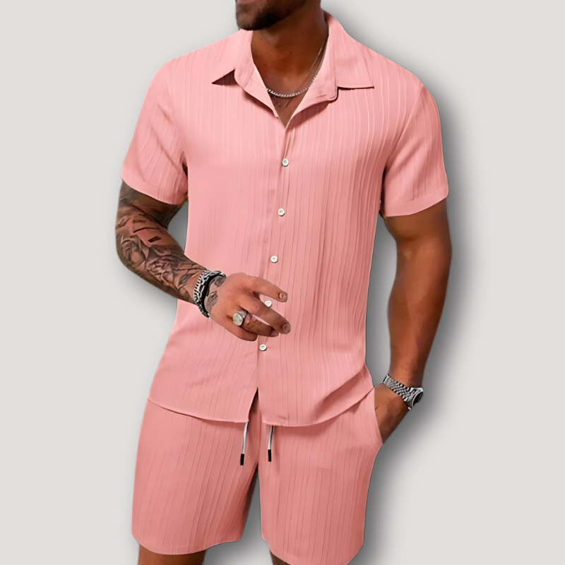 Short Sleeve Polo Drawstring Short Summer 2 Piece Sets