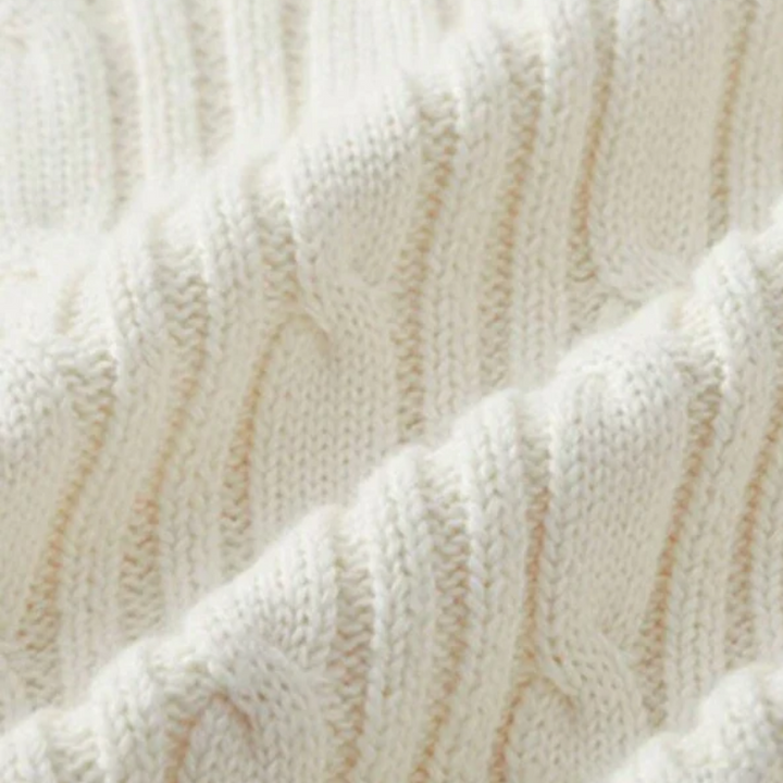 White V-Neck Striped Cable Knit Sweater Man