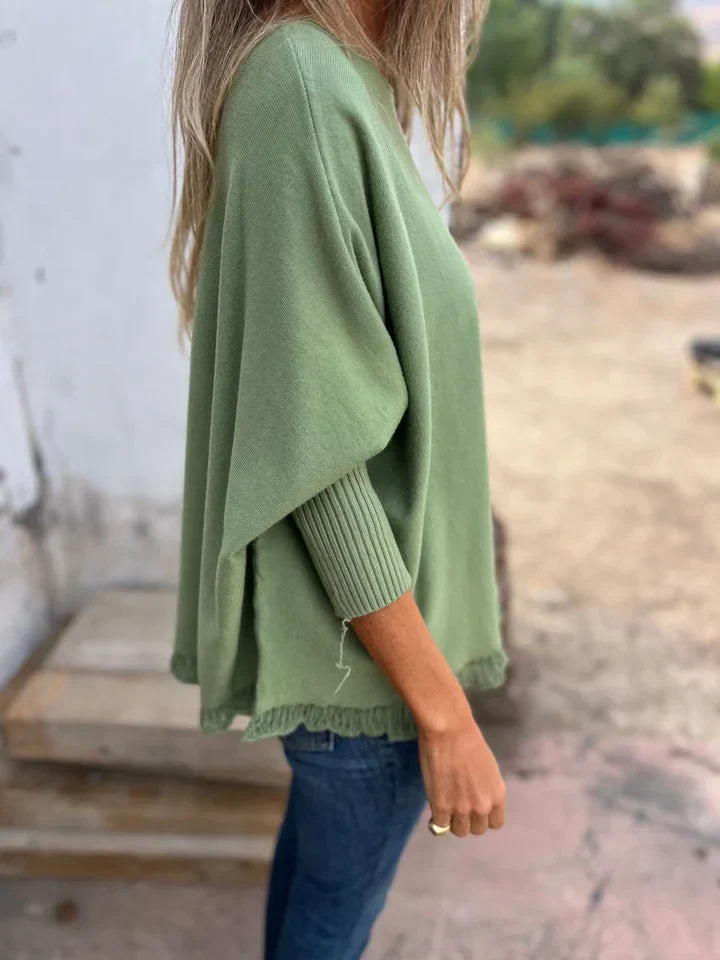 Loose Raw-Edge Knitted Sweater