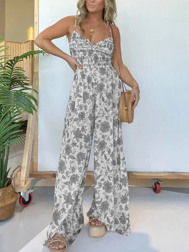 Judith - Wide Leg Jumpsuit with Floral Straps