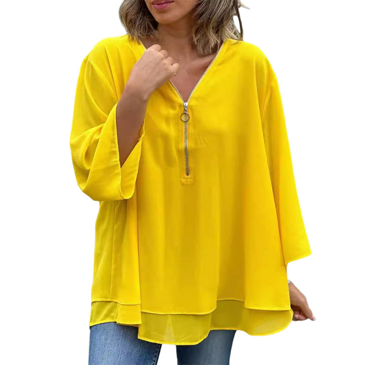 Katie™ | Chiffon Zipper Top With V-neck 1+1