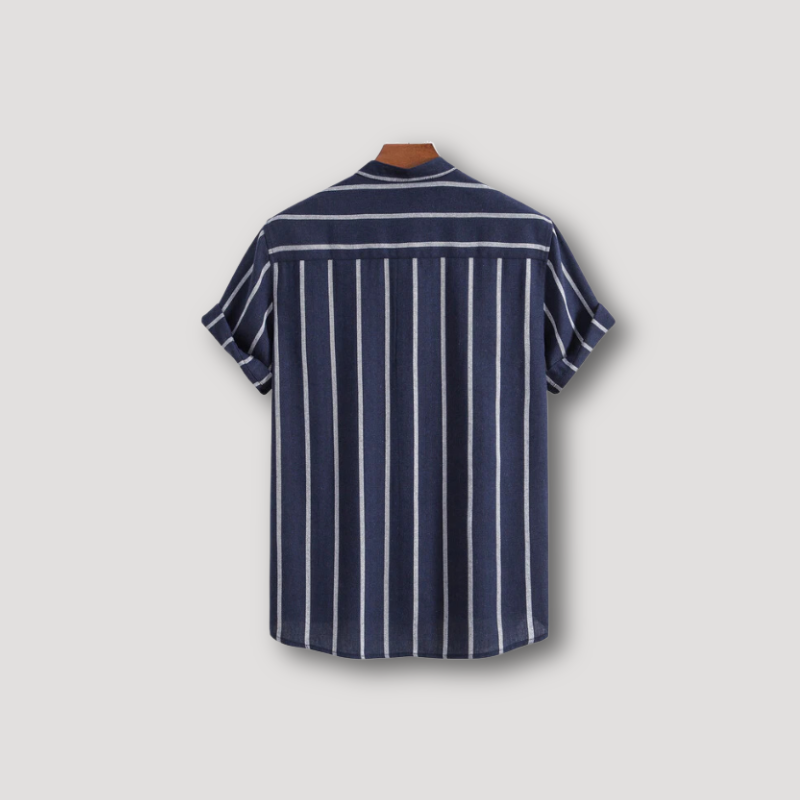 Collarless Striped Button Up Henley Shirt Men