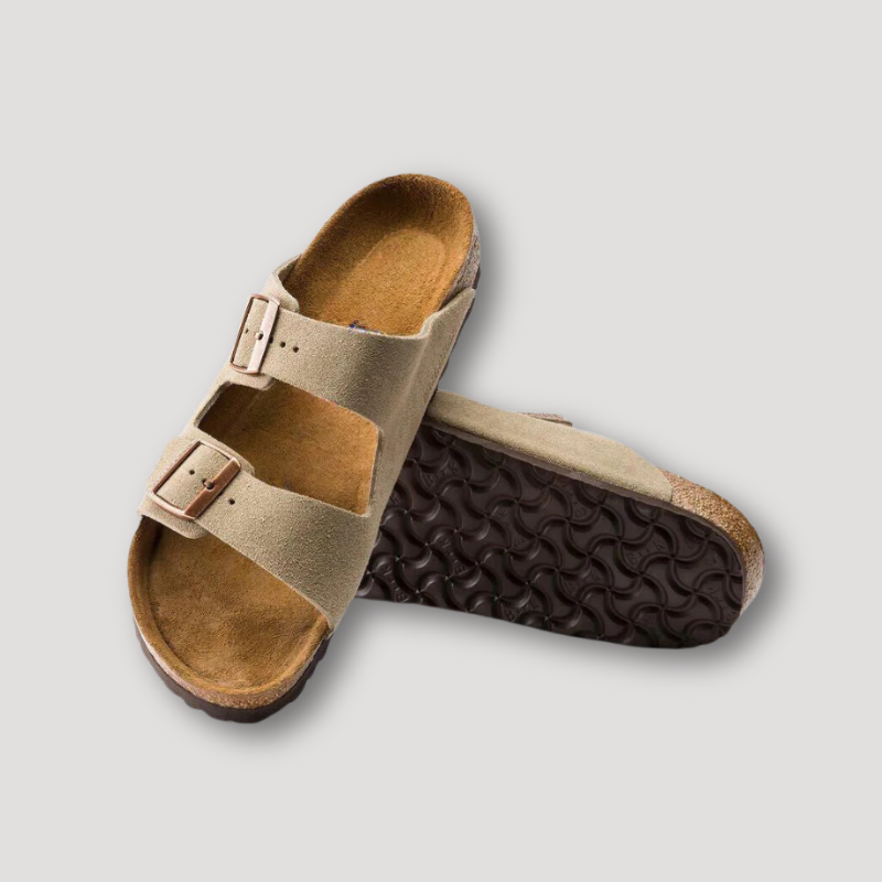 Summer Suede Double Strap Metal Buckle Cork Sandals