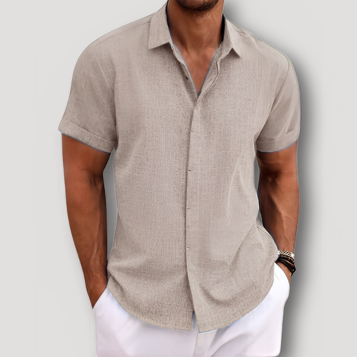 Short Sleeve Button Up Casual Linen Shirt for Man