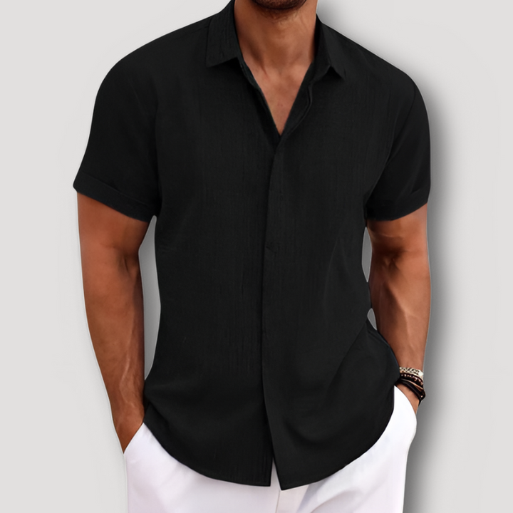 Short Sleeve Button Up Casual Linen Shirt for Man