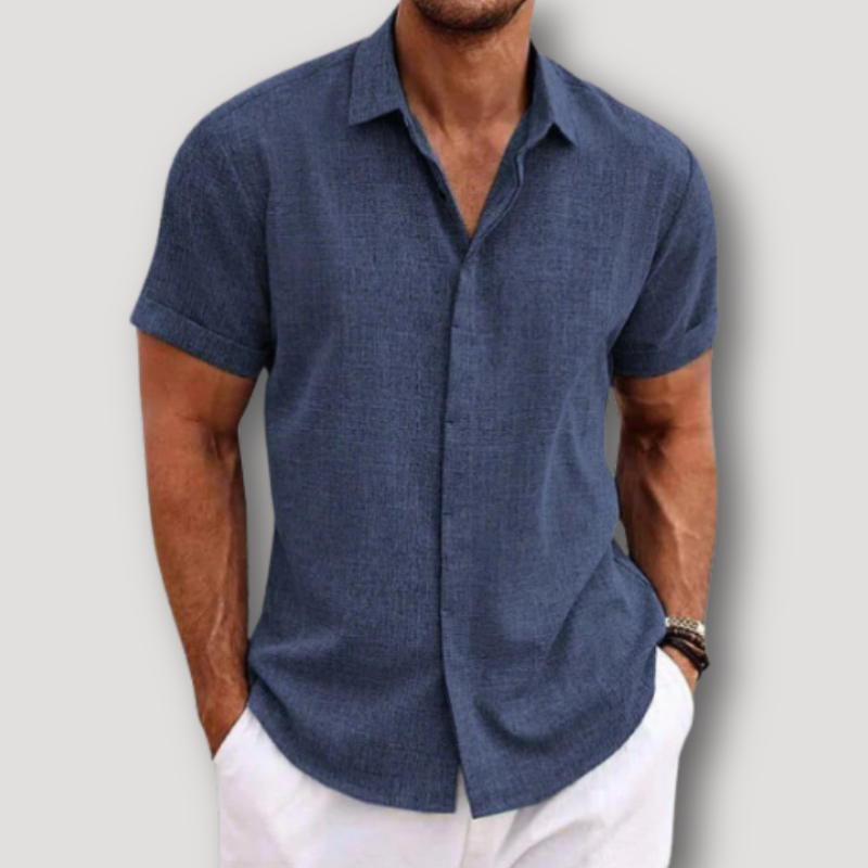 Short Sleeve Button Up Casual Linen Shirt for Man