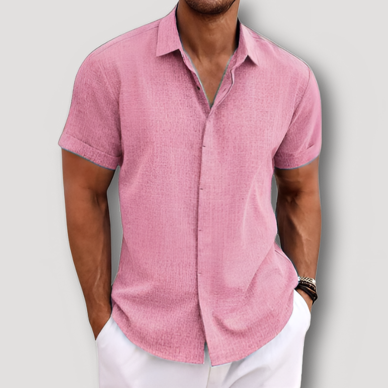 Short Sleeve Button Up Casual Linen Shirt for Man