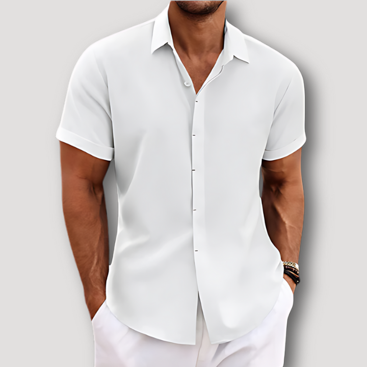 Short Sleeve Button Up Casual Linen Shirt for Man