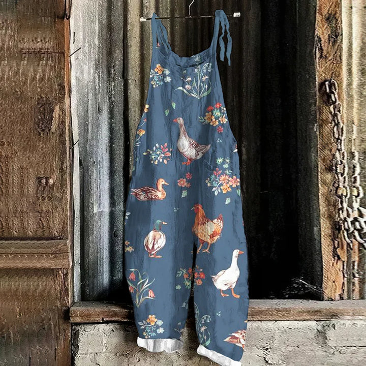 Casual jumpsuit with farm animal print