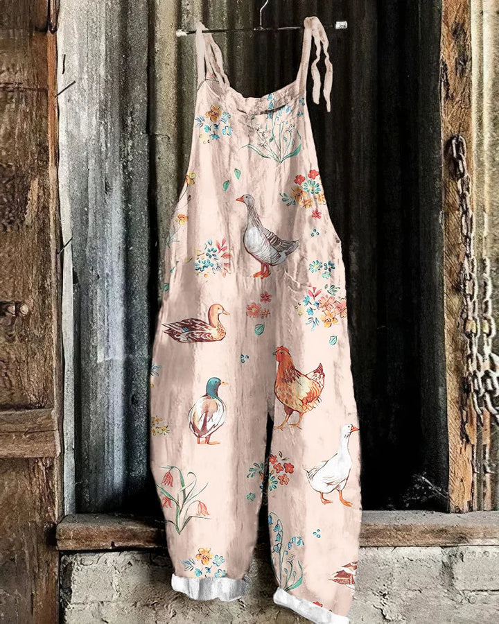 Casual jumpsuit with farm animal print