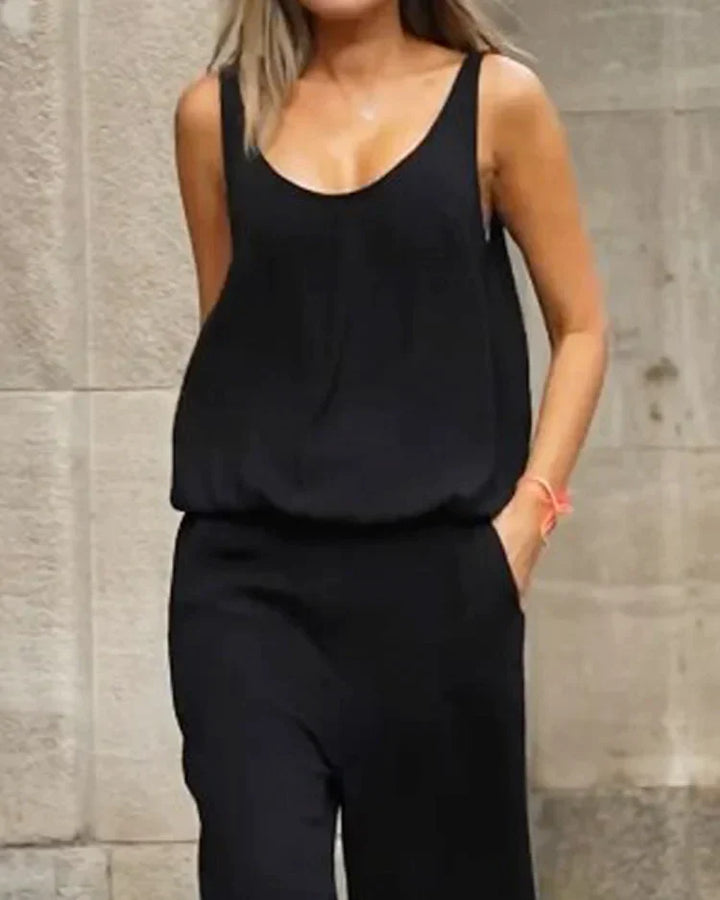 Noelia - Solid Color Sleeveless Jumpsuit with Cutouts