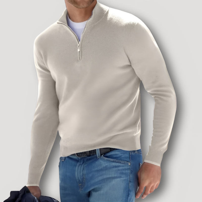 Solid Color Slim Fitted Half Zip Sweater for Men