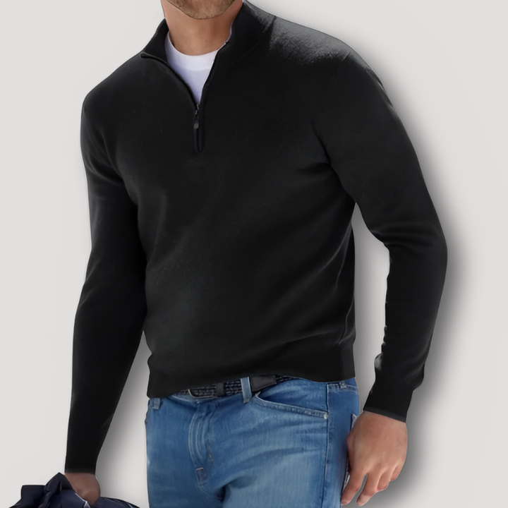 Solid Color Slim Fitted Half Zip Sweater for Men