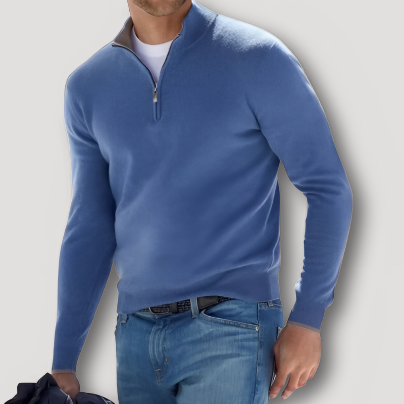 Solid Color Slim Fitted Half Zip Sweater for Men