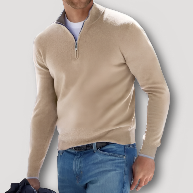 Solid Color Slim Fitted Half Zip Sweater for Men