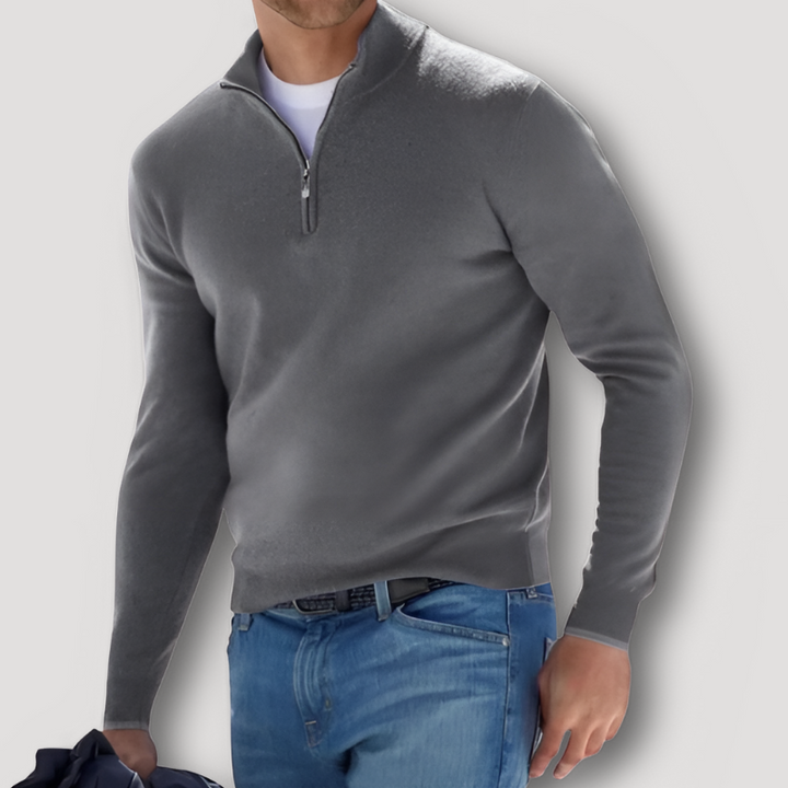 Solid Color Slim Fitted Half Zip Sweater for Men