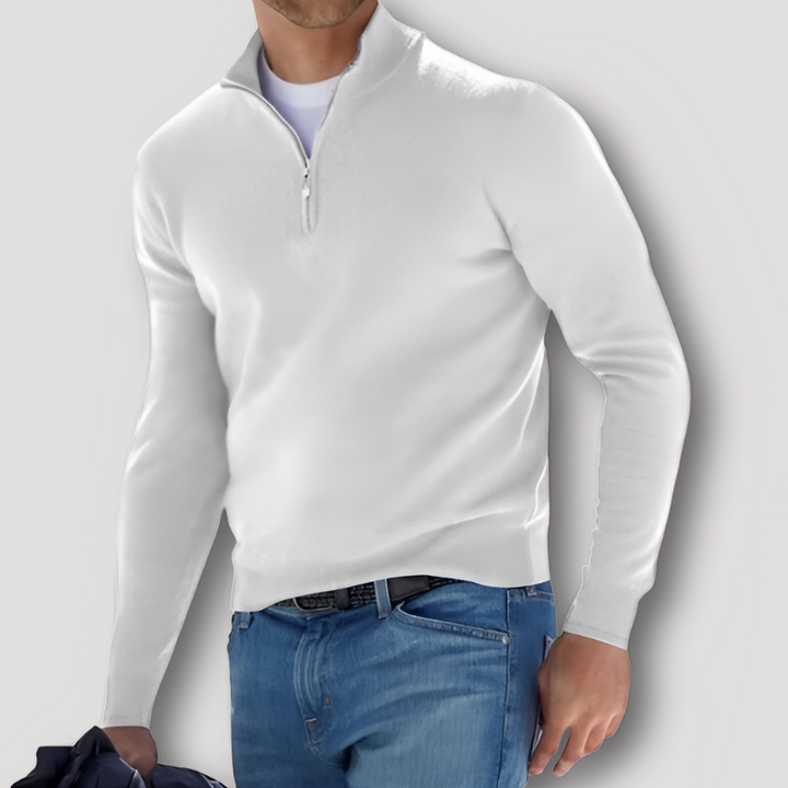 Solid Color Slim Fitted Half Zip Sweater for Men