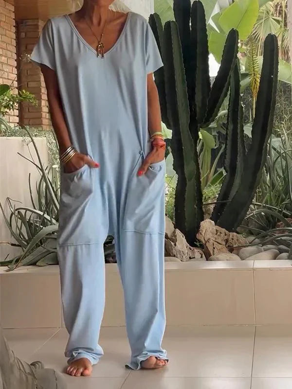 Emma - Solid Casual Jumpsuit with V-neck